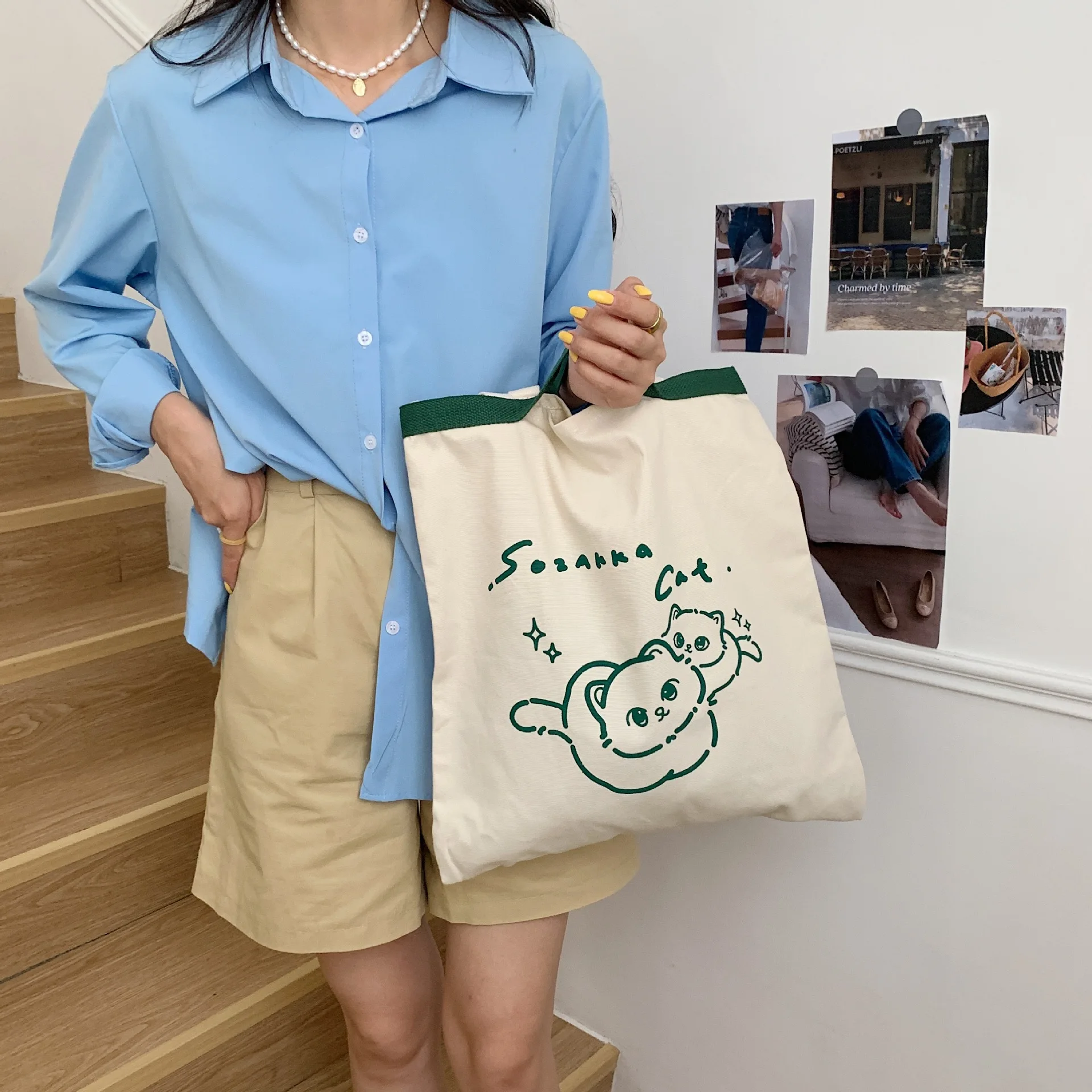 

Большая Холщовая Сумка-тоут для женщин и девушек, милая мультяшная сумочка-мессенджер, повседневный женский саквояж на плечо для книг, мног...