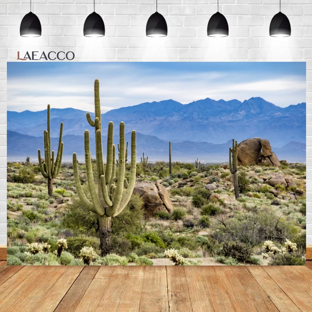 

Laeacco Desert Mountain Backdrops for Photography Saguaro Cactus Nature Landscape Wilderness Hiking Girl Boy Portrait Background