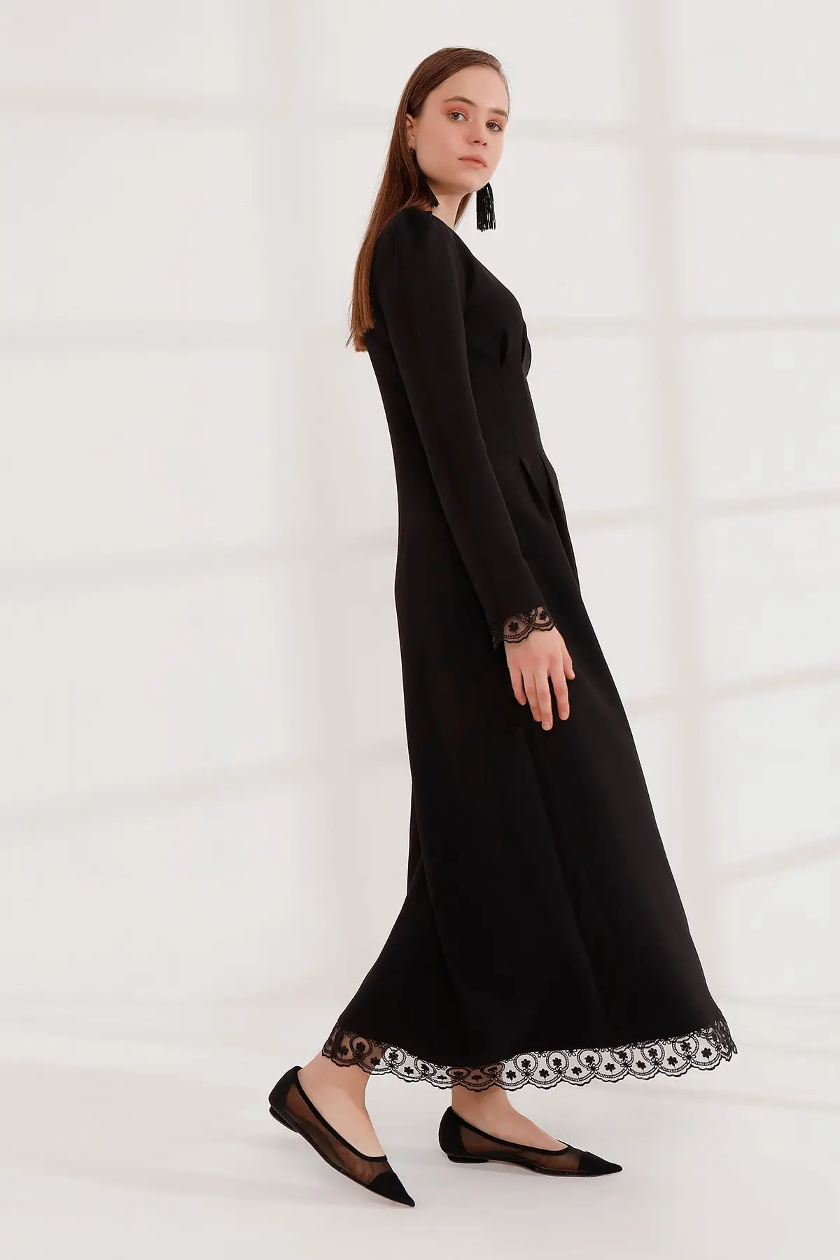 

Women Black Lace Dress Fashion Muslim Women Hijab Dress