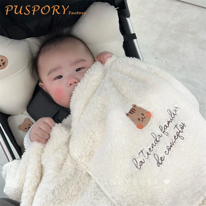 

Одеяло для новорожденных, ветрозащитное одеяло из овечьей шерсти для детской коляски, очень мягкое утолщенное теплое одеяло для обнимания ...