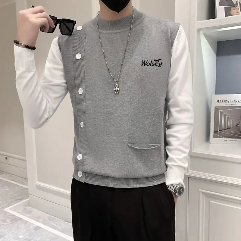 

2023 Golf Sweater Men's Autumn Clothing Fake Two Piece Golf Vest Shirt Hazzys Golf T-shirt Men's Golf Apparel Round Neck Blouse