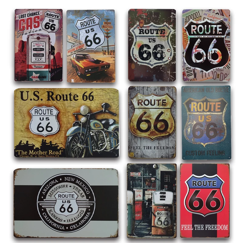 

Nostalgic American Old Route 66 Metal Sign Vintage Route 66 Tin Poster Plaque Garage Wall Sticker Retro Road Signs Decor Mural 2