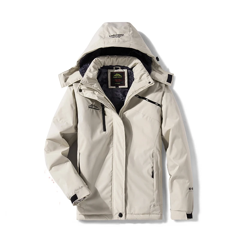 Winter Men Casual Windproof Waterproof Thicken Warm Jacket Men Zipper Hooded Fleece Long Sleeve Jacket Solid Color Parka Men