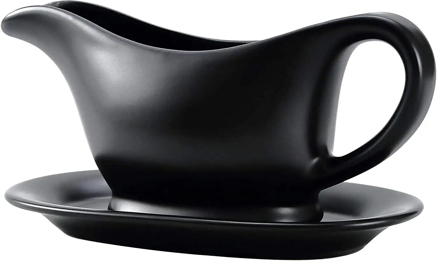 

Ceramic Gravy Boat & Tray For Salad Dressings, Milk, Broth 11 Oz Black