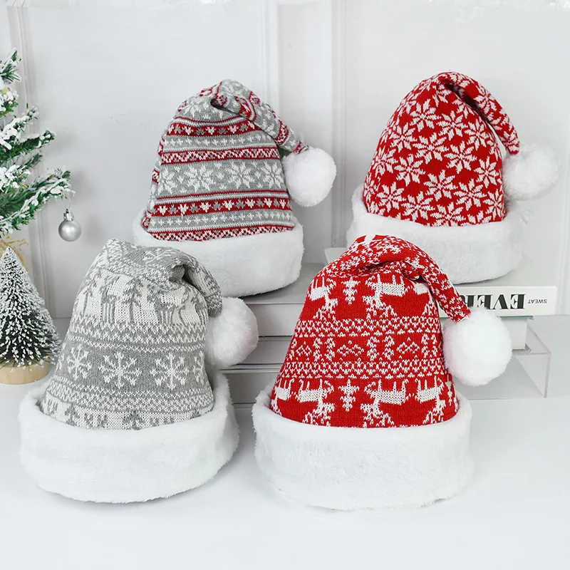 

Зимняя утолщенная Рождественская шапка со снежинками и оленями, новый год, аксессуары для детей и взрослых, рождественские подарочные укра...