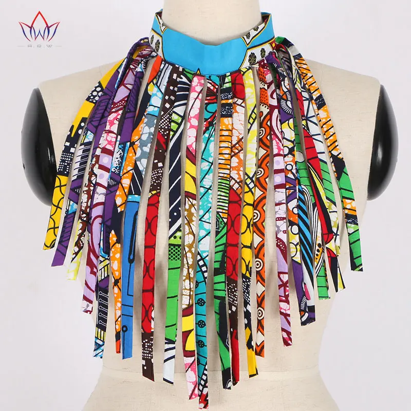 

2022 African Fabric Necklace Fake Collar For Women African Katoen Ketting Ankara Handmade Jewelry Necklace With Tassels WYA26