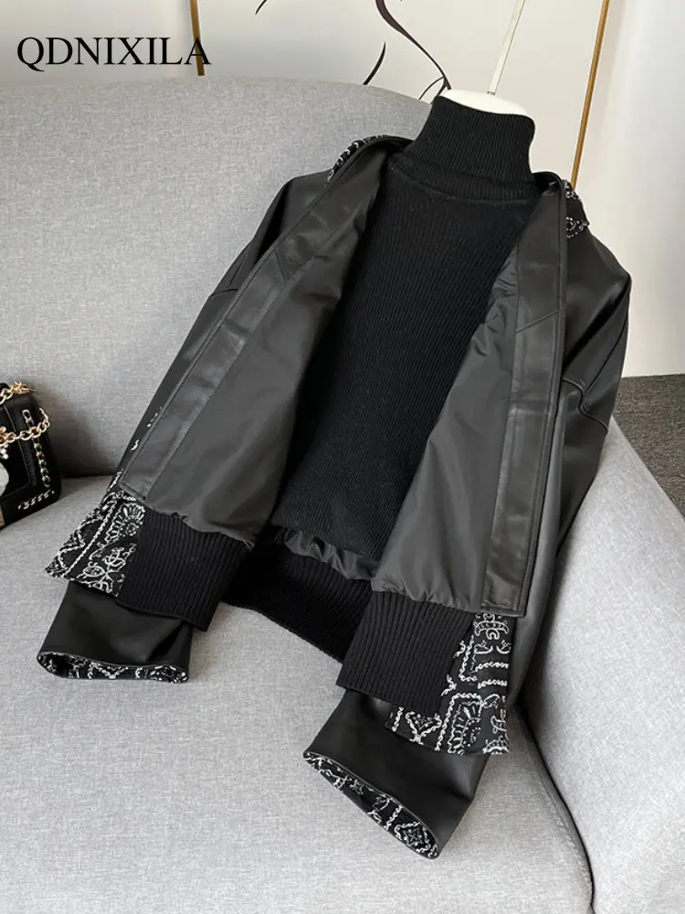 Women's Leather Jacket 2023 Women's Spring Jacket New Outerwear Short Casual Black Imitation Sheepskin Jackets Women's Coats