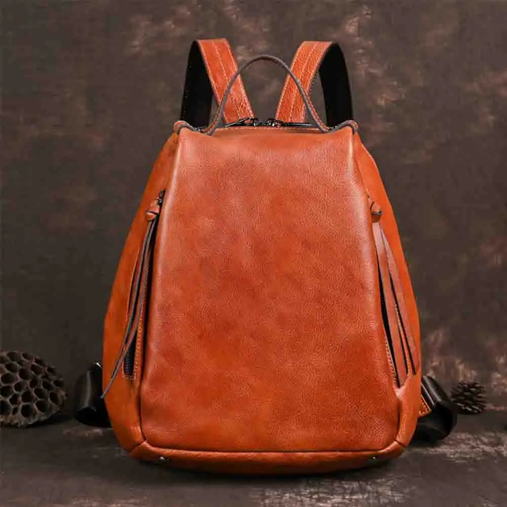 

MS Retro 100% Cowhide Leather Backpack Large Capacity Ladies Lady Bookbag Girls Back To School Bags Travel Packsack 2023 New