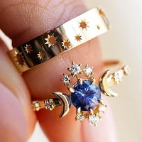 fashion metal rhinestone sun moon star ring set women cute exaggerated ring party jewelry accessories
