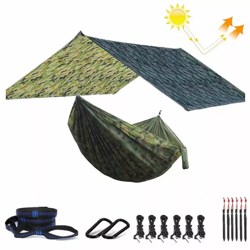 

Портативный и легкий нейлоновый гамак, 118inx118in Rain Fly Tarp, с парашютом, для дома и улицы, походов