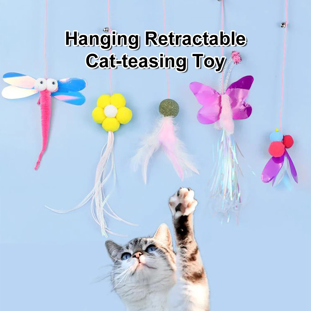 

Подвесная интерактивная игрушка для кошек, имитация бабочки, кошка, поймать перо, игрушки, котенок, Забавный эластичный прорезыватель, веревка, игрушка, тренировочные игрушки для домашних животных