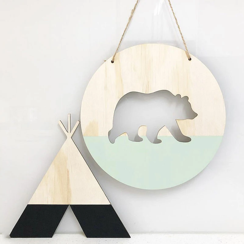 

Polar Bear Wood Chip Pendant Decoration Nordic Style Creative INS Cartoon Bear Wood Chip Wall Hanging Cardboard For Kids Room