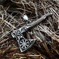 vintage mens stainless steel axe pendant necklace viking celtic knot odins valknut pendant retro amult jewelry gift for him