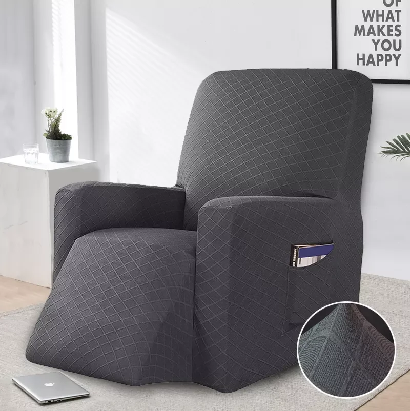 

NEW Stretch Recliner Cover Chair Covers for Leather / Living Room Recliner Chair Slipcover with Side Pocket Small Checked