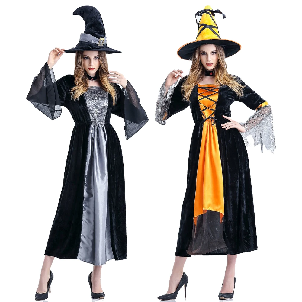 

Halloween Witch Costume Women Adult Fantasia Dress Hat Deluxe Cosplay Clothing Magic Moment