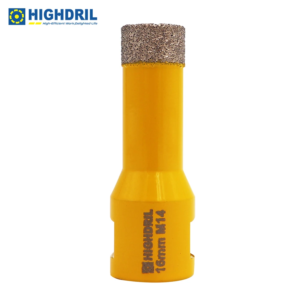

HIGHDRIL 1pc Core Holes Bits With M14 Thread Diamond Vacuum Brazed Drilling Bit U-groove Tooth Shape Dia16mm For Ceramic Granite