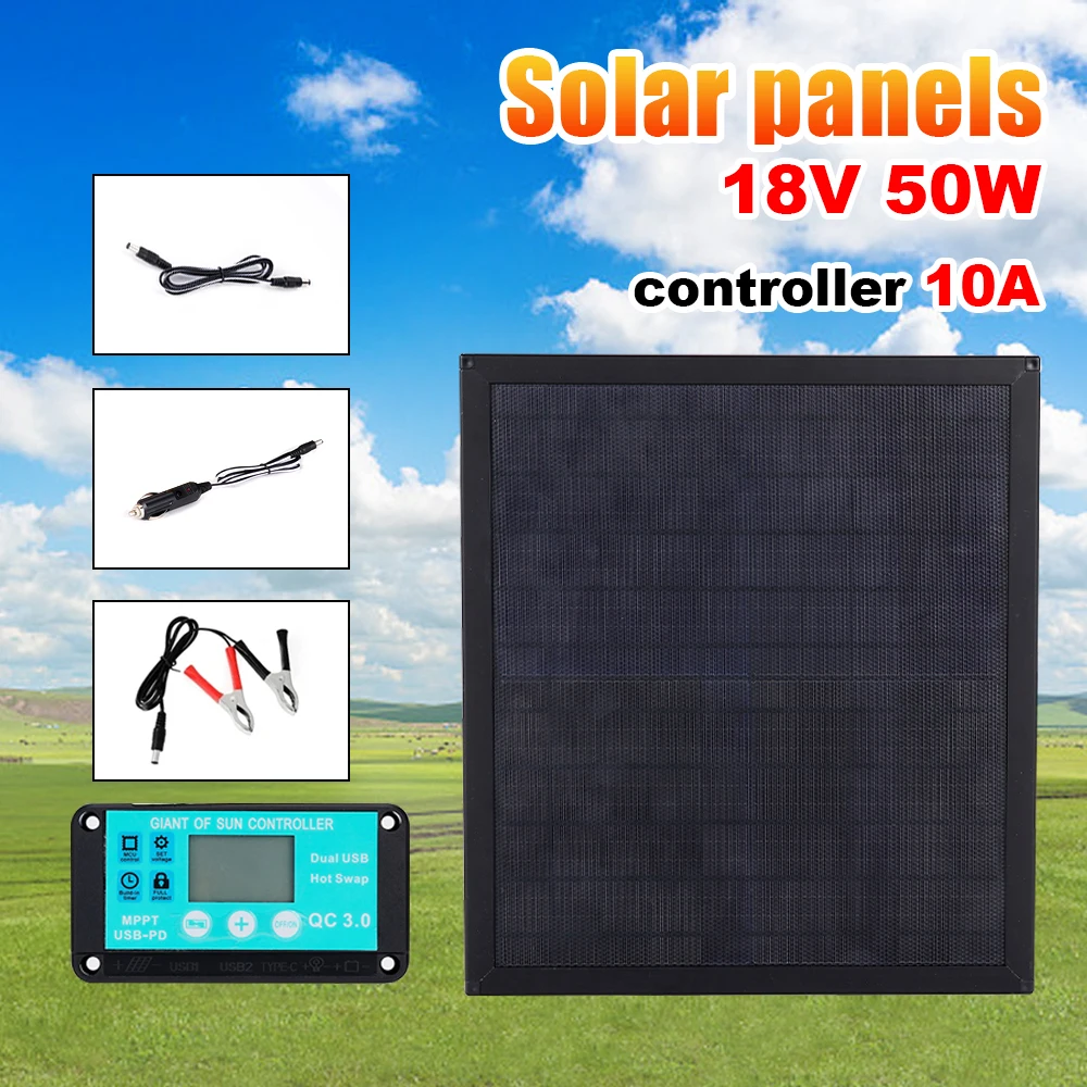 

50W Flexible Solar Panel 18V Battery Charger with Controller Solar Cells Power Bank For Car Yacht RV Outdoor Battery Supply