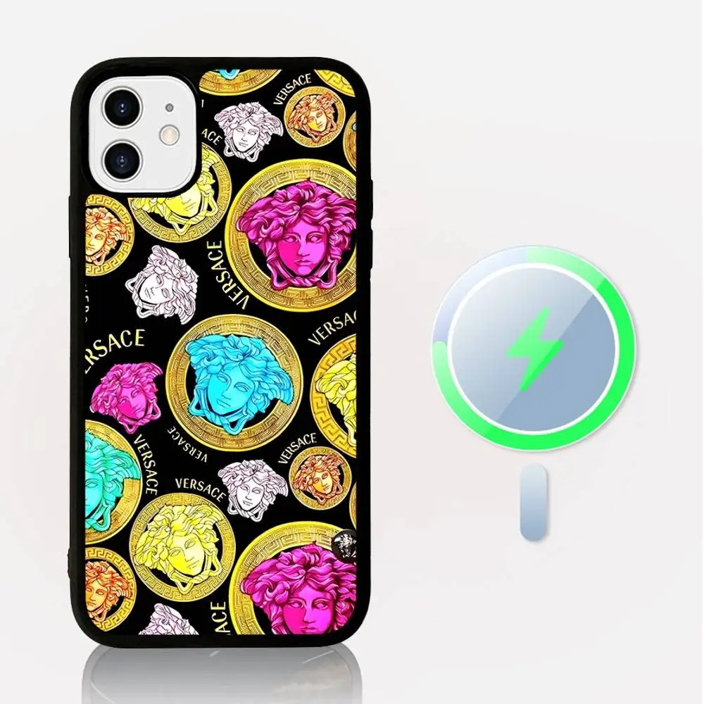 Фото Модный и роскошный чехол для телефона V-Versace для iPhone 17 Air 16 15 14 13 12 11 Pro Max Plus с поддержкой беспроводной зарядки Magsafe. №5