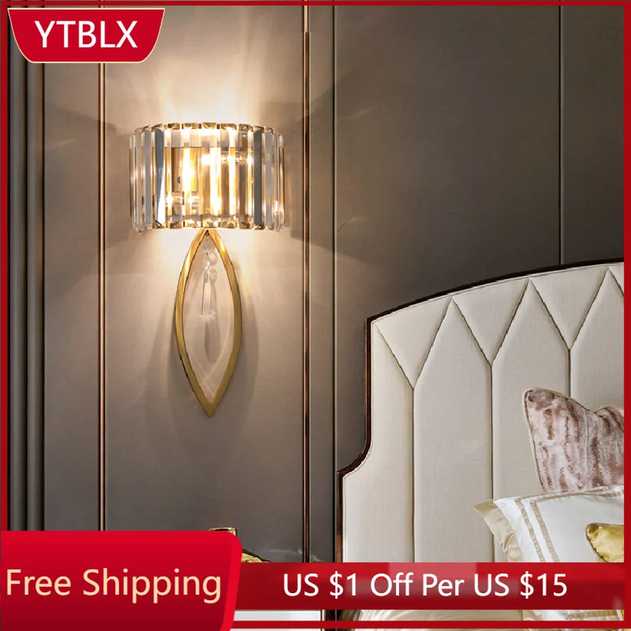 

French Crystal Wall Light Bedsides Luxury LED Sconce Living Room Aisle Bathroom Decorative Wall Lamp 110V 220V Copper Wall Light