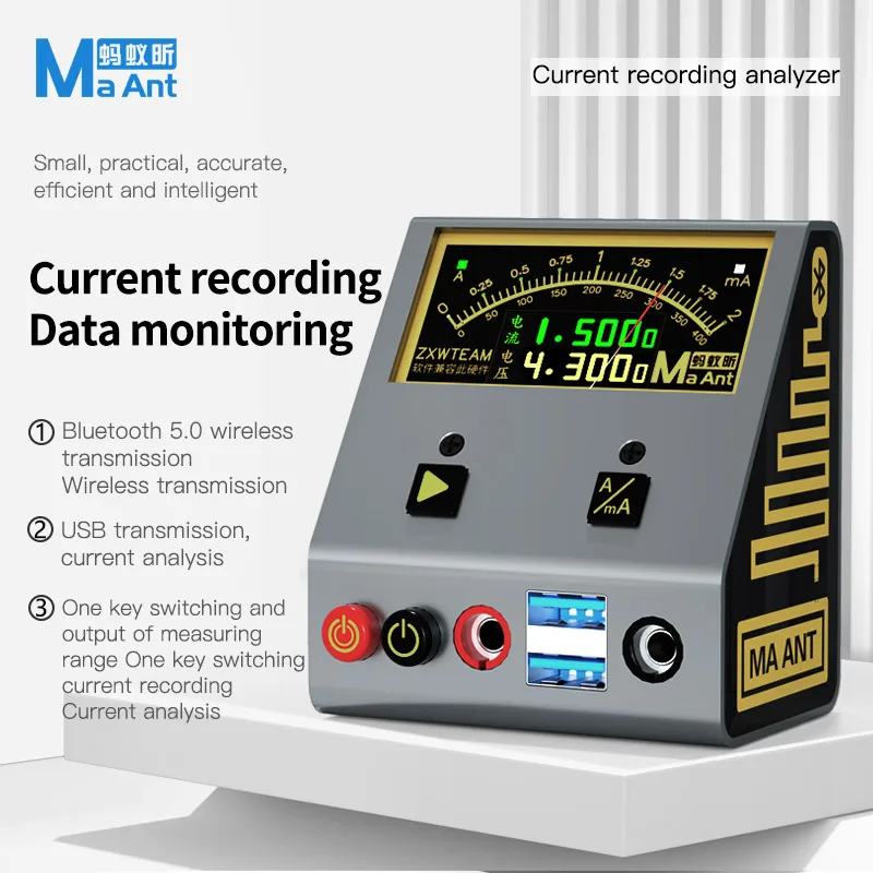MaAnt Current Recorder Analyzer for Dual Battery Cell Mobile Phone Boot One Key Switch 4.3V/8V Current Record Data Monitoring