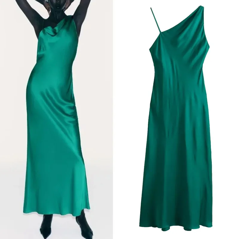 

Платье-миди атласное ТРАПЕЦИЕВИДНОЕ, с асимметричным вырезом