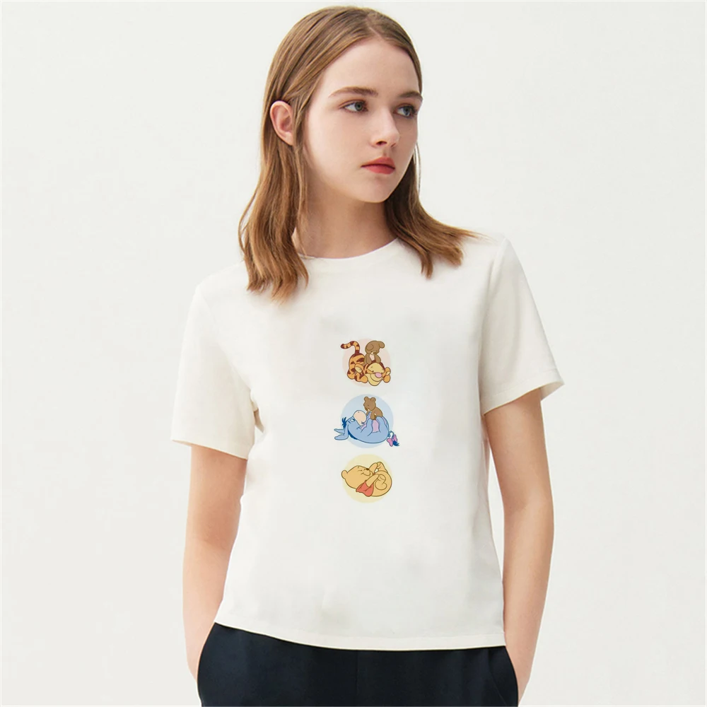 

Disney Women Tshirt Winnie Friends Cartoon Base Summer T-Shirts Female White Short Sleeve O-Neck Soft Casual Streetwear Tops