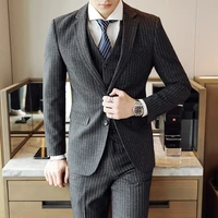 jacketvestpants mens korean style suit jacket slim striped british business suit mens three piece wedding groom men dress