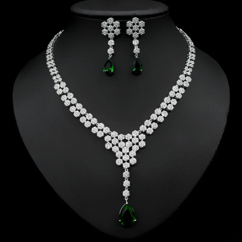 Strange Bride Jewelry Micro Set Zircon Earrings Necklace Two Piece Set for Women's High end Products