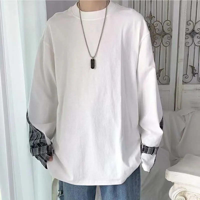 2022  Anti-raise Lattice Stitching Sweater Spring And Autumn Trend Student Casual Personality Loose Wild Long-slee