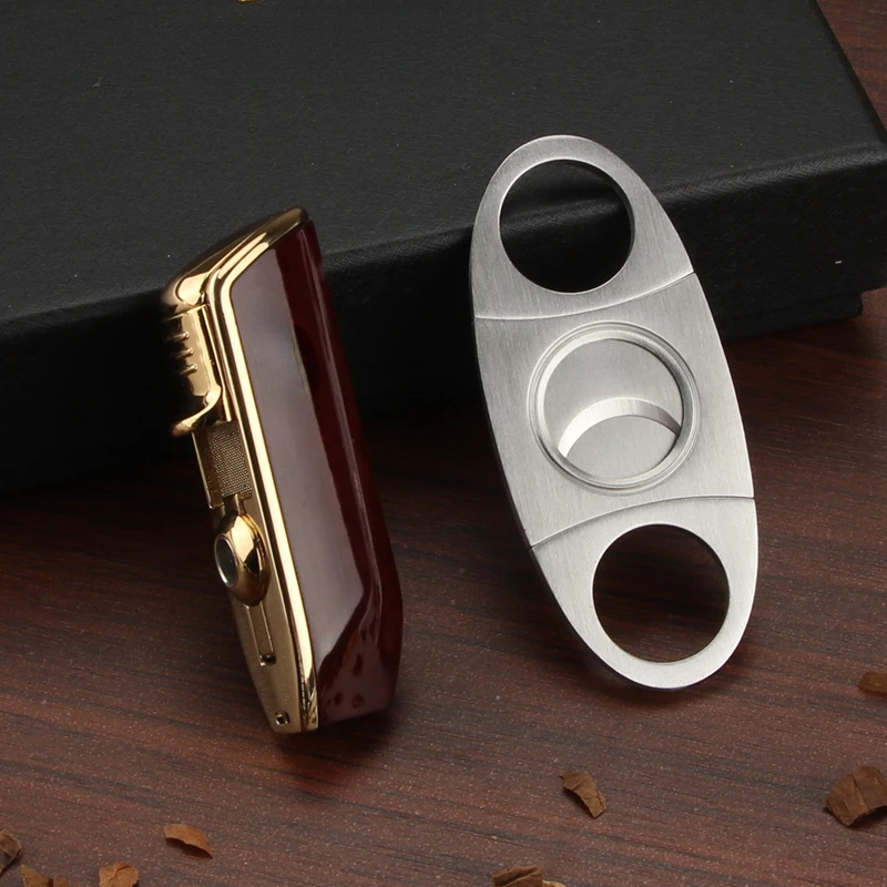 

Luxury Cigar Lighter 3 Jet Torch Flame Lighter Stainless Steel Cigar Cutter Sharp With Cigar Puncher Gift Box Set