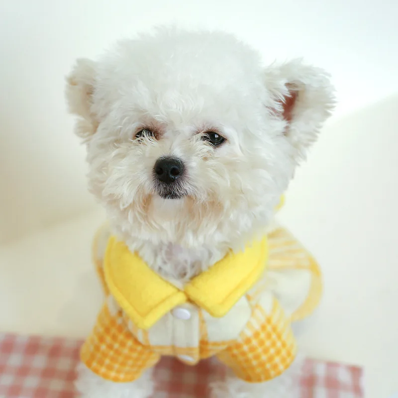 Winter Dress For Dog Princess Luxury Pet Dresses Cute Warm Woolen Yellow Plaid Doll Collar Cat Puppy Skirt Clothes |