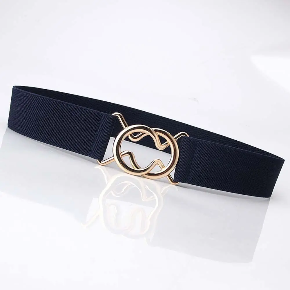 

Double Circle Metal Buckle Geometric Waistband Elastic Waist Belt Gold Round Buckle Belt Female Waist Strap