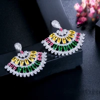 new arrival white gold color jewelry big drop green semi precious stone vintage earrings for women