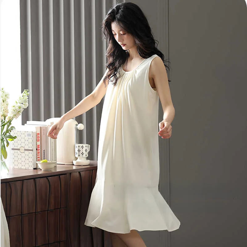 Ночная рубашка из модала на бретельках летняя Пижама без рукавов с нагрудной