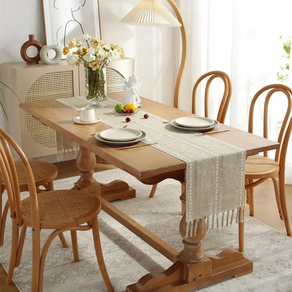 

Nordic Style Table Runner Handmade Weave Tablecloth Household Decoration Tassel Cotton Tea Table Cover Coffee Table Flag