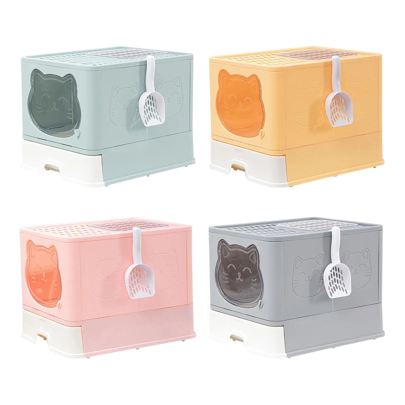 

Large Cat Litter Box Collapsible Drawer Type with Scoop Hollow Holes AT The Top Simple Installation and Clean Cat Potty Durable