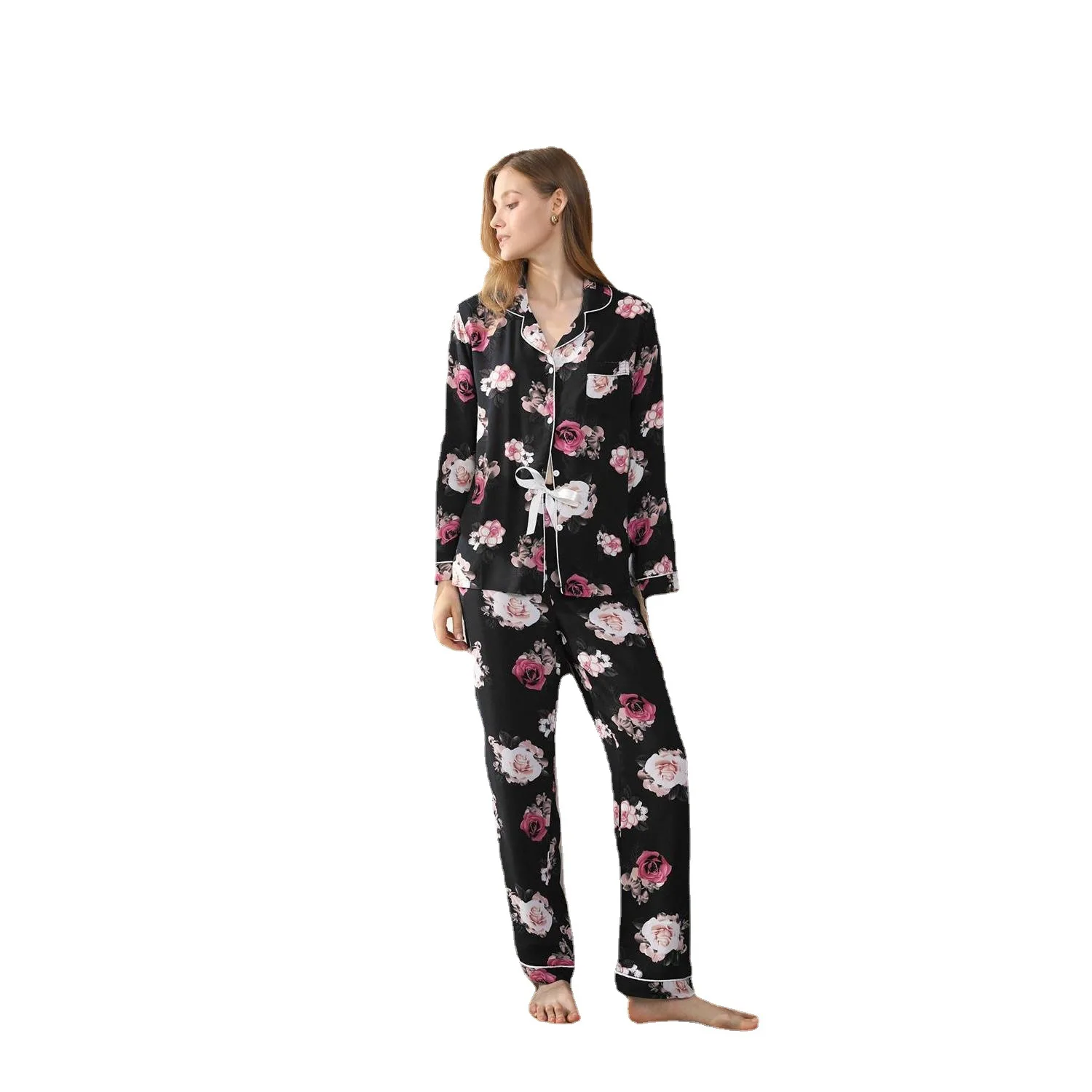 Women's Pajamas Floral Print Sleepwear Night Wears For Women Pajama Sets Woman 2 Pieces Pyjamas Women Loungewear Winter Warm Sle