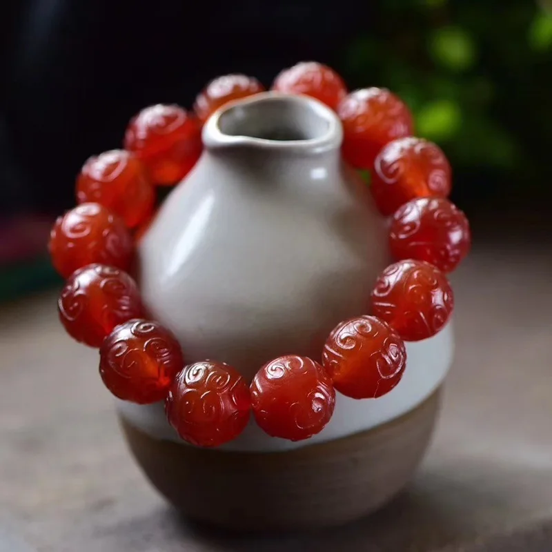 

100% real jade bracelet handmade flower red agate bracelet agate genuine Men Women 15mm ruby beads bracelets