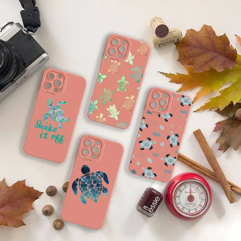 

Cute Cartoon Turtle animal Phone Case For iPhone 13 12 11 Pro MAX Mini X XS XR 7 8 Plus Camera Lens Liquid Silicone