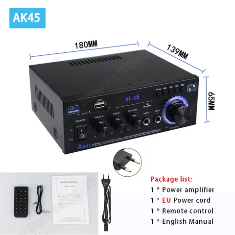 Цифровой усилитель AK45 AS22 40Wx2, 2,0 каналов, Hi-Fi цифровой Bluetooth усилитель 400Wx2 AC 90-240 В, стерео аудио усилитель, приемник