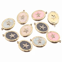 5pcs enamel five stars stainless steel medal oval cute earring charms diy necklace bracelet jewelry making pendant supplies