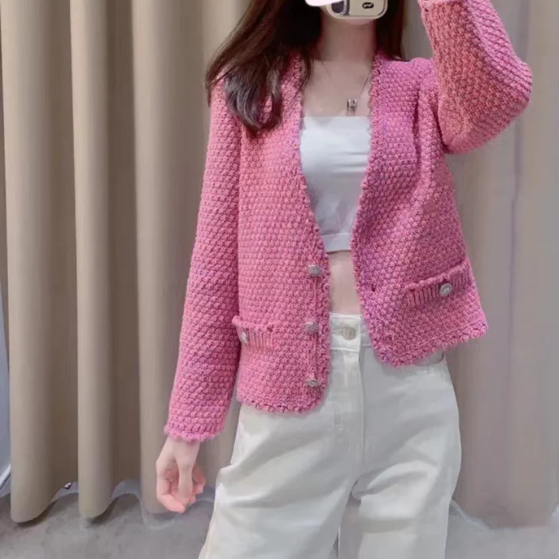 

Spring/Summer French Pink Long Sleeve Knitted Cardigan