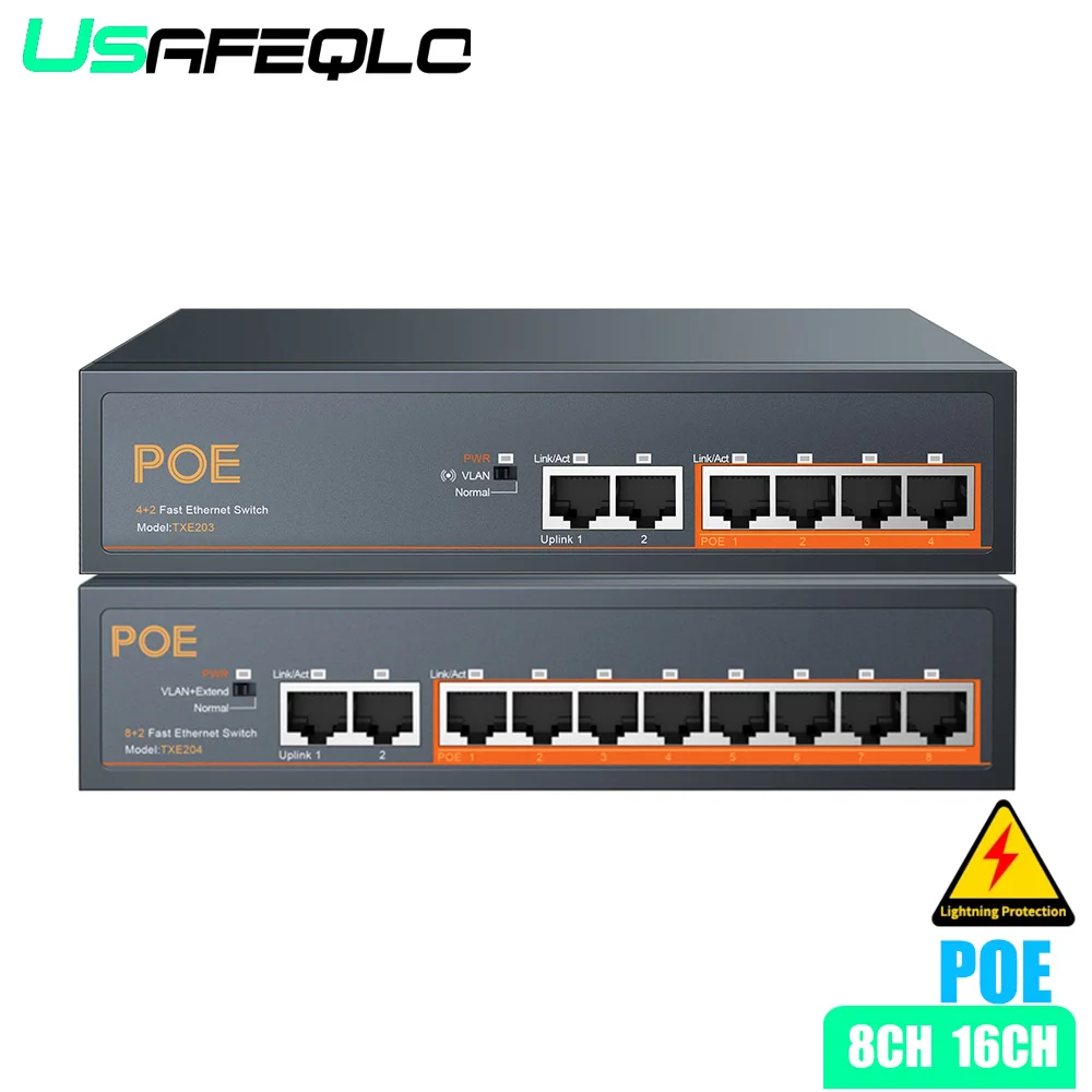 48V 4/8/16 Ports POE Switch Ethernet 10/100Mbps IEEE 802.3 af/at for IP Camera/CCTV Security Camera System/Wireless AP ft
