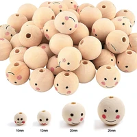 5 50pcs natural smile face ball wood beads wooden doll loose beads for diy craft jewelry bracelet necklace making spacer beads