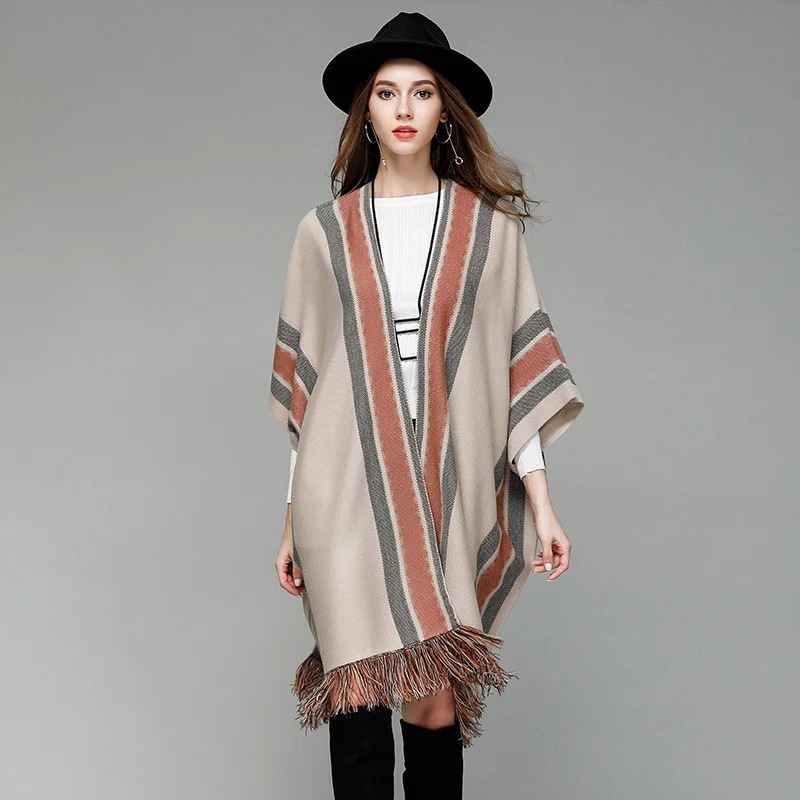 

Casual loose cardigan,2023 Women's mid length tassel shawl with loose and versatile Casual cape knit jacket