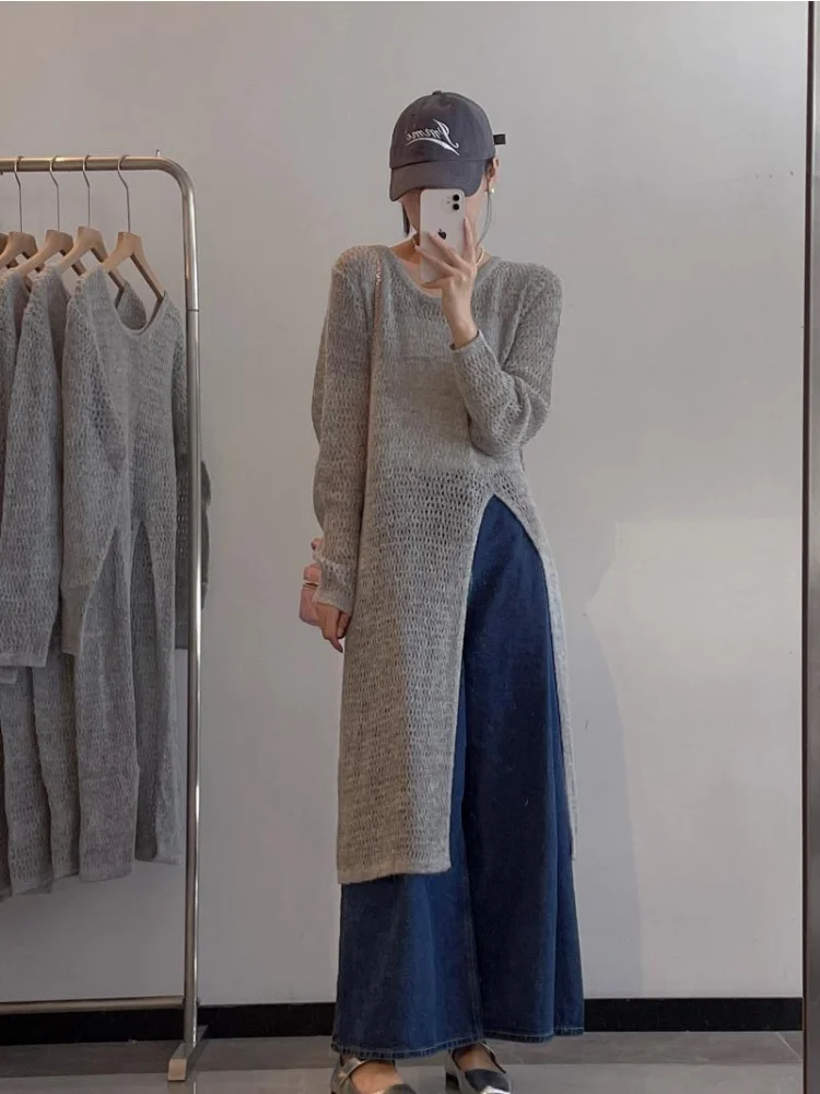 Женский однотонный пуловер с длинными рукавами цвет в ассортименте