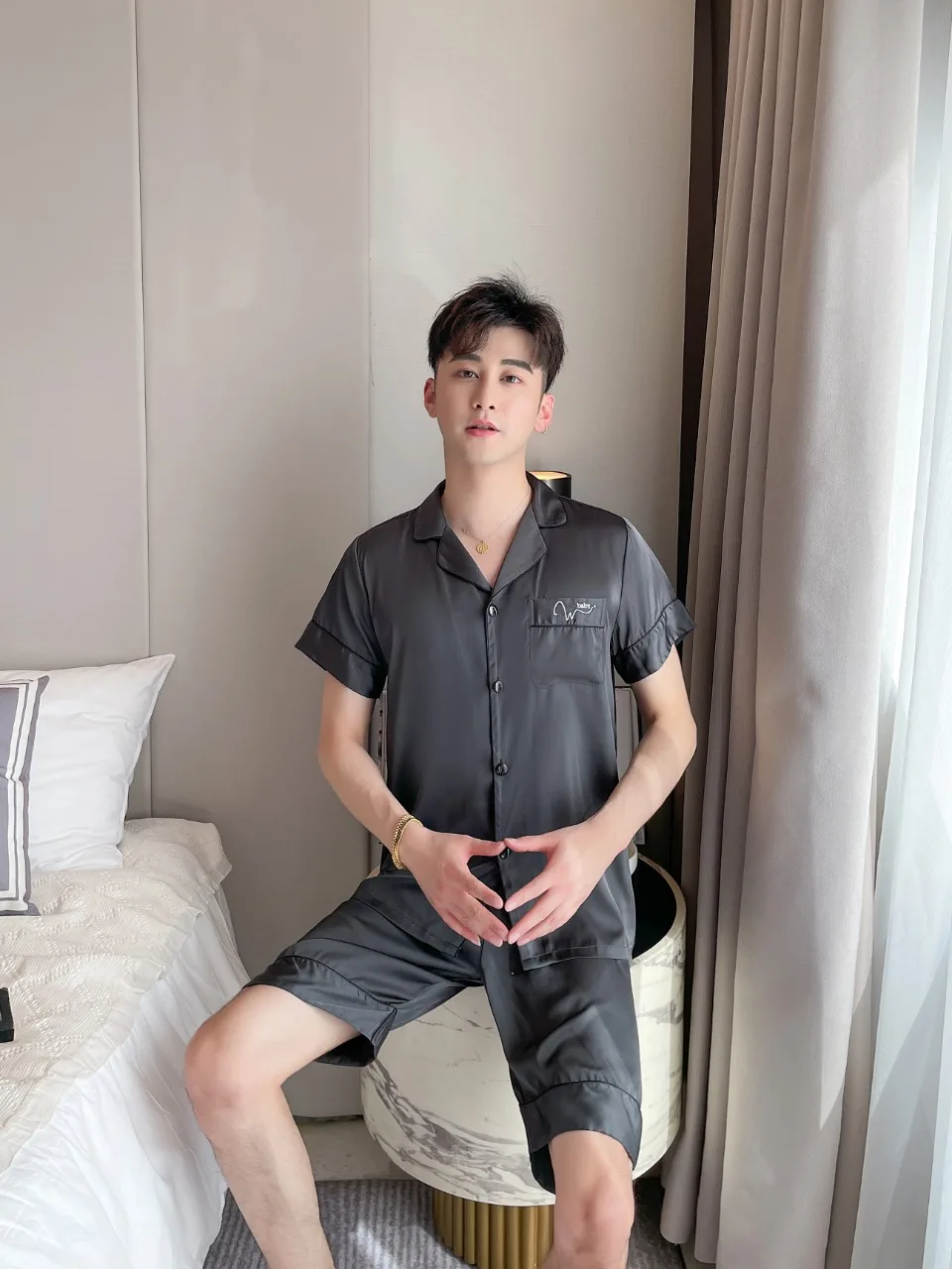 [Women's pajamas] [high-quality]Couple Ice Silk Pajamas Men's Summer Thin Network Red Advanced Women's Spring Home FurnishingSet