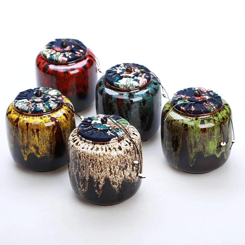 

European Irregular Enamel Sealed Tea Cans Ceramic Storage Jar Portable Travel Jar Candy Coffee Food Tank Containers Home Decor