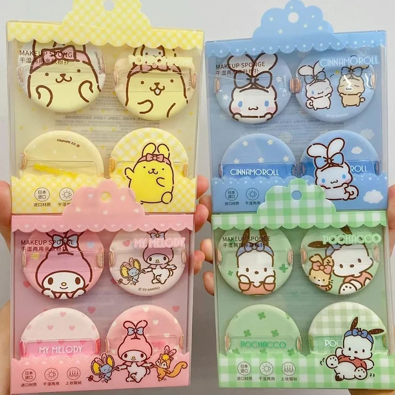 

4PCS Kawaii Sanrio Beauty Air Cushion Cinnamoroll My Melody Cartoon Portable Soft Makeup Puff Wet and Dry Puff Gifts for Girls