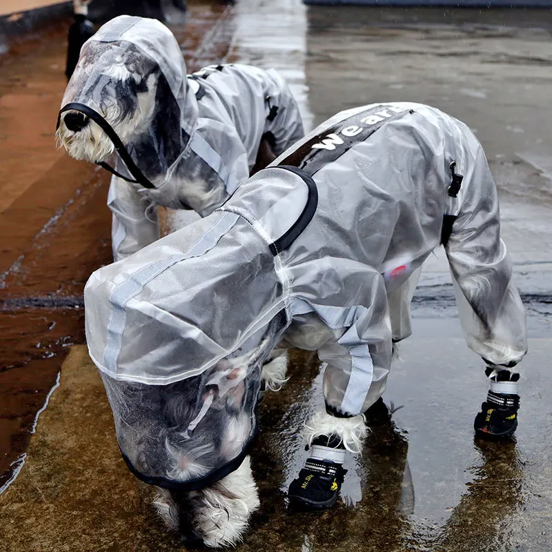 

Светоотражающий дождевик Тедди с четырьмя ногами для большой собаки полноразмерный и маленький водонепроницаемый дождевик для собак пончо для средних питомцев прозрачный